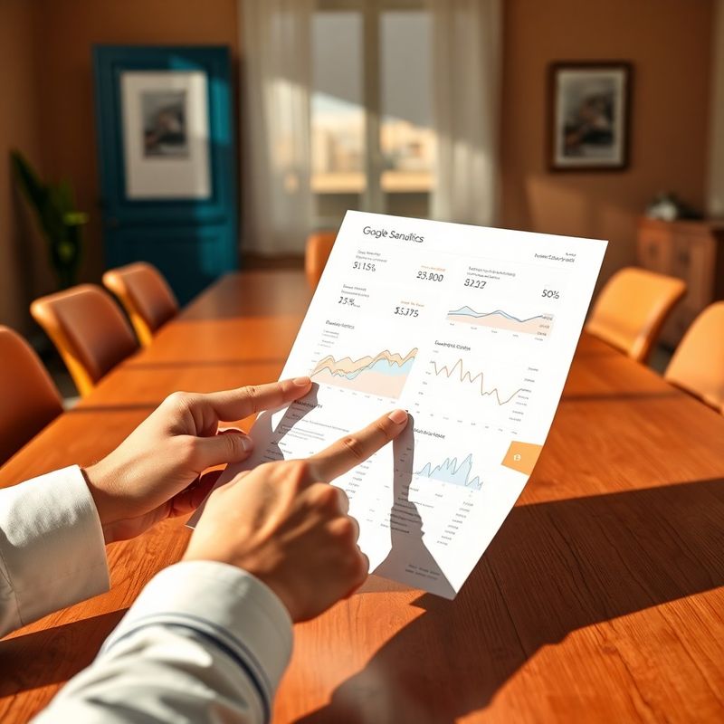 Mani che indicano un report analytics stampato su un tavolo